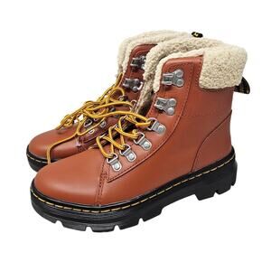 NEW Dr. Martens 5 Combs Brown Leather Fleece Shearling Lined Combat Boot